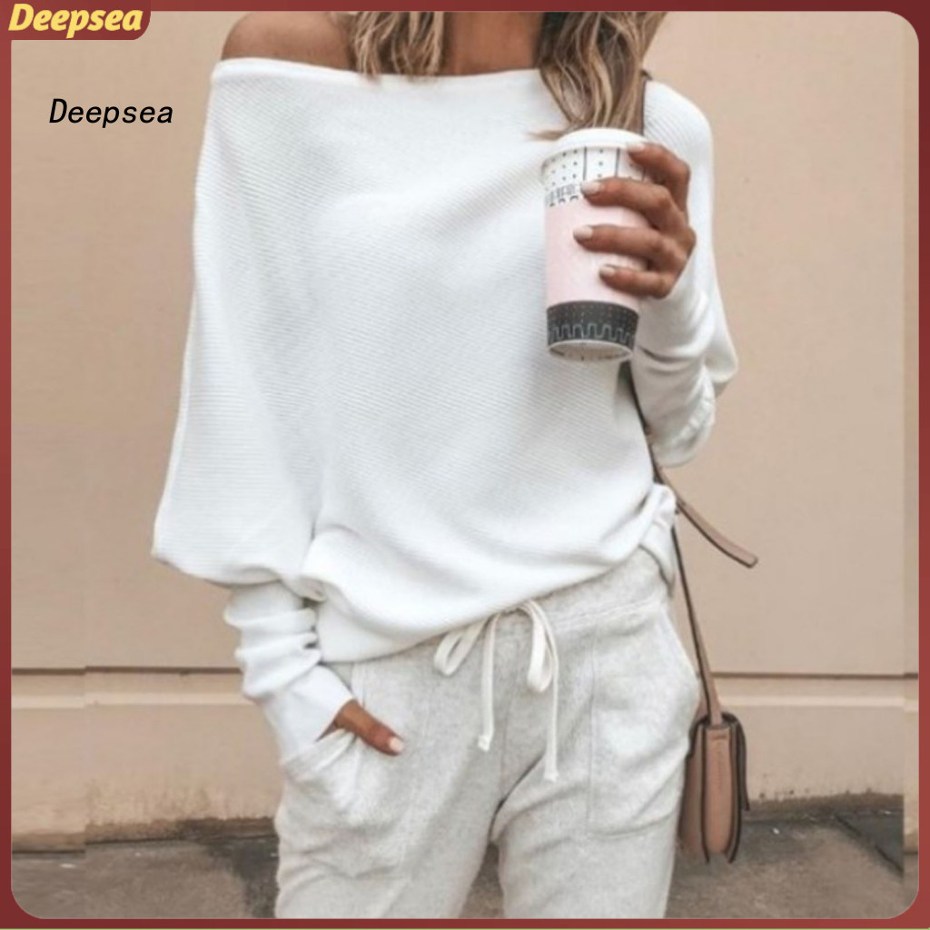 DPA สีทึบยืดผู้หญิงเสื้อเซ็กซี่ Slash คอ Batwing แขนเสื้อสวมหัว Top Club Wear