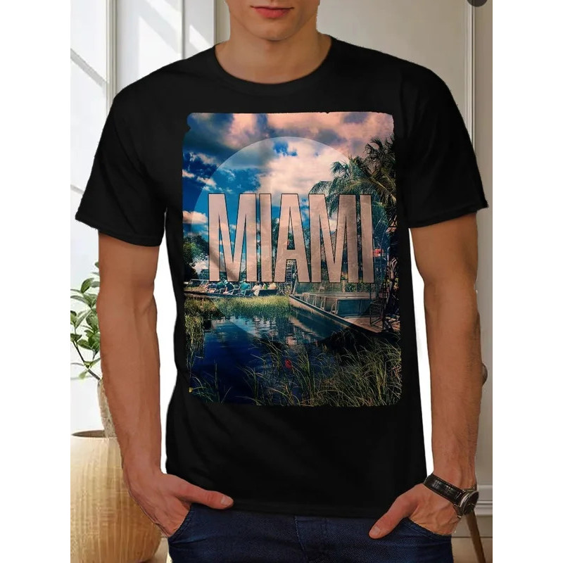 Wellcoda Miami Beach City Mens T-Shirt,  Graphic Printed Tee