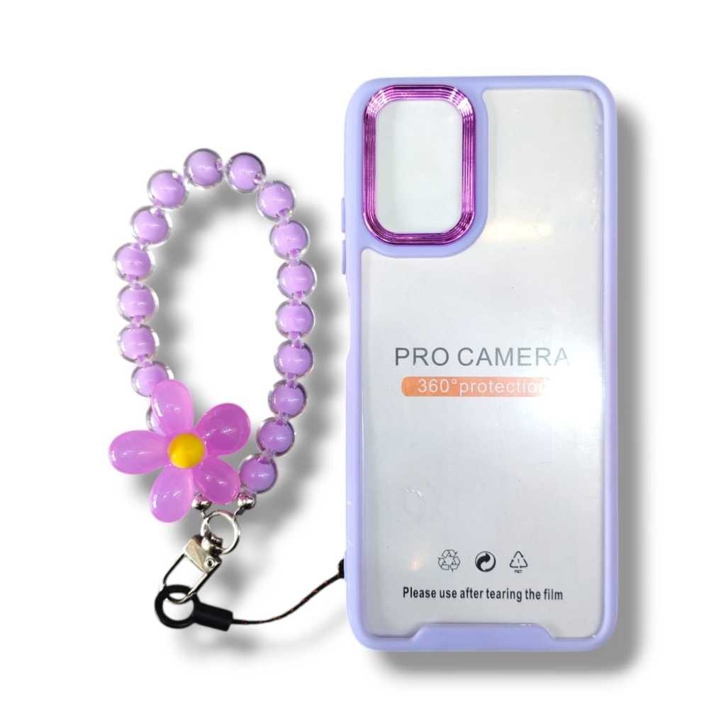 [ เคส Vivo Y30 / Y30i / Y35 / Y36 4G / Y36 5G / Y50 / Y75 5G ] กรอบสีเคสคริสตัลใส + เชือกลูกปัดคริสต