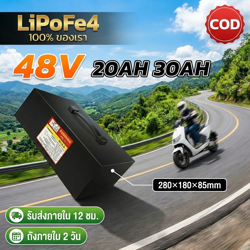 48V 20Ah LiFePO4 แบตเตอรี่ลิเธียม A Grade 8000+ รอบ ความต้านทานต่ำ ไฟนิ่ง ใช้กับอินเวอร์เตอร์ได้ดี