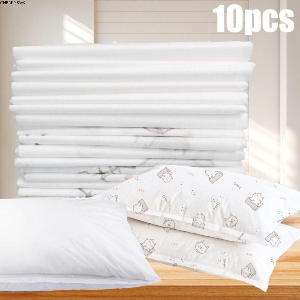 19VJKEPSHOP 10ชิ้น/เซ็ตปลอกหมอนแบบใช้แล้วทิ้ง,ไม่มีทําความสะอาดไม่ทอปลอกหมอนโรงแรม,ระบายอากาศลูกแมวพิมพ์ป้องกันการเปรอะเปื้อนปลอกหมอนเดินทา