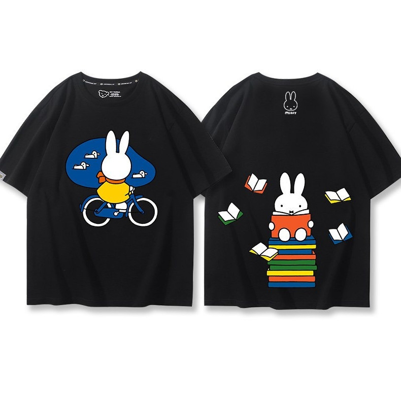 เสื้อยืดแขนสั้น Miffy Rabbit Series สำหรับทุกเพศ ทำจากผ้าฝ้ายแท้