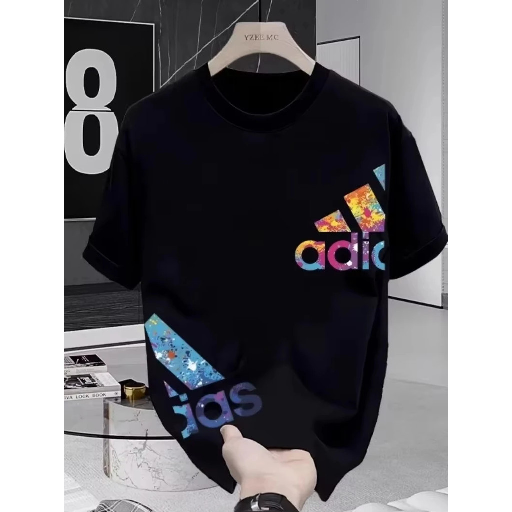 เสื้อยืดผู้ชาย ผ้าฝ้าย 100% สไตล์เกาหลี แขนสั้น รอบคอดีไซน์หลวมใส่สบาย