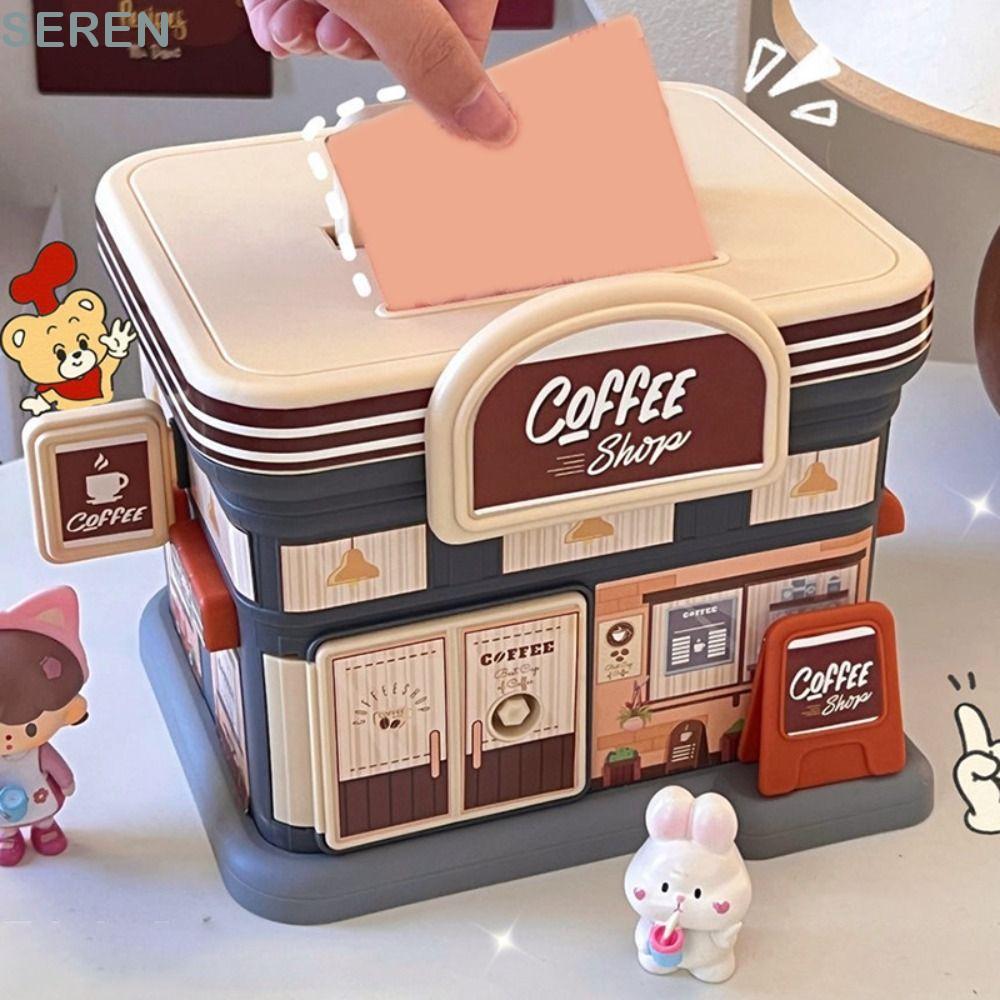 กล่องเก็บเงินพกพา กล่องเก็บเหรียญแบบล็อคกุญแจ รูปร้านค้า พลาสติกคุณภาพสูง ปลอดภัย สำหรับเด็กและผู้ใหญ่ ของขวัญนักเรียน