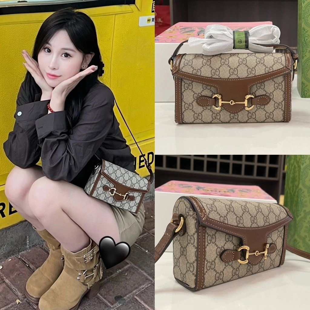 กระเป๋าสะพายข้างขนาดเล็ก GUC Horsebit Brown/Ebony สำหรับทั้งชายและหญิง