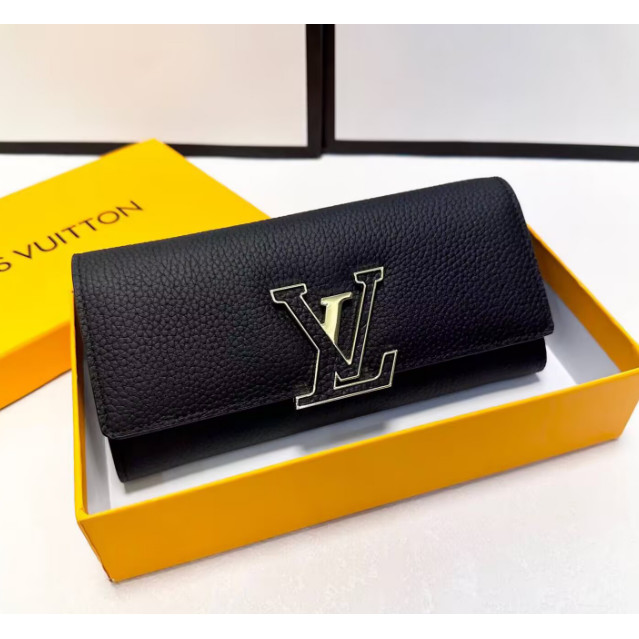 [กล่องของขวัญ] แฟชั่น Lv Button Wallet หนังคุณภาพสูง Card pack Business style Men's clutch bag