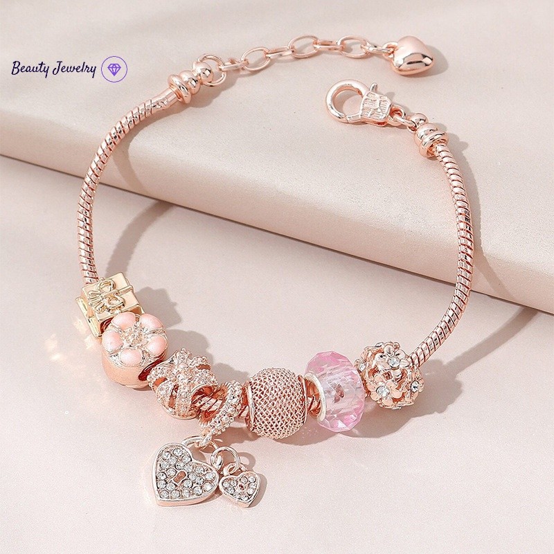 สร้อยข้อมือแพนدอร่าจากทอง 18K ตกแต่งเองด้วยลูกปัดสแตนเลสมากมาย เป็นของขวัญสำหรับคนพิเศษ ราคา ถูกที่สุด ดีลบีเคเค แกลเลอรีภาพที่ 3