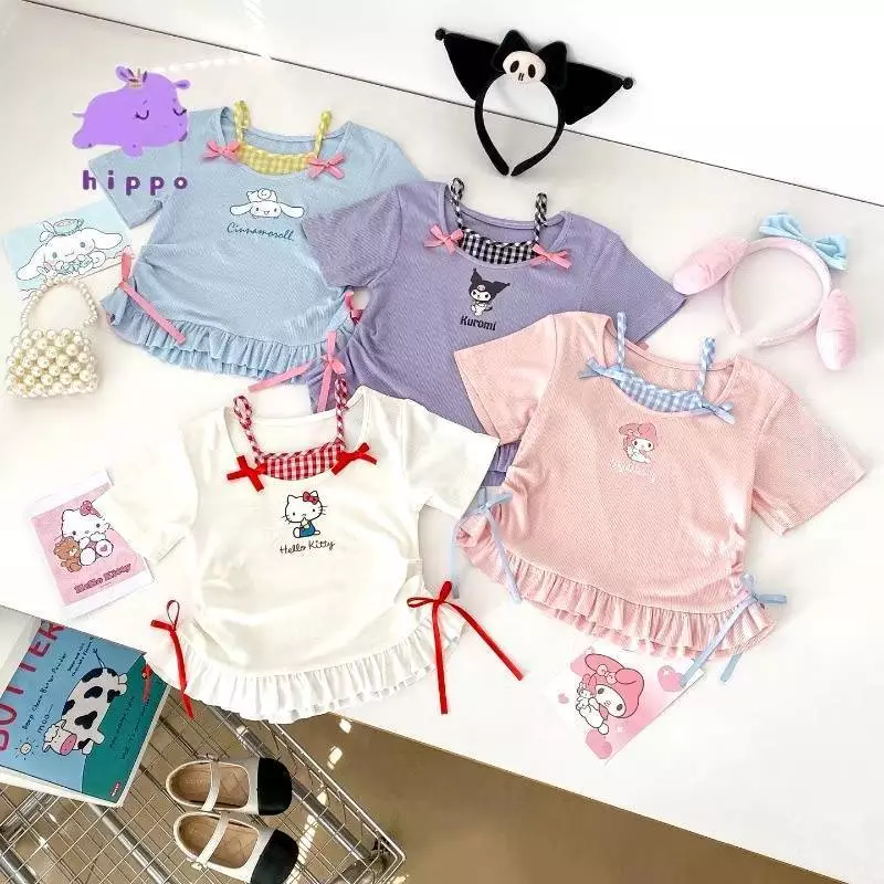 พร้อมส่งจากไทย เสื้อยืดแขนสั้นเด็กผู้หญิง สไตล์เกาหลี สไตล์หวาน พิมพ์การ์ตูนน่ารัก