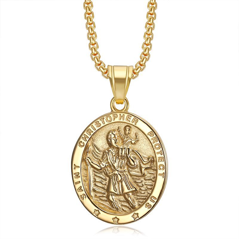 สร้อยคอจี้ไม้กางเขน Saint Christopher ชุบทองสแตนเลส สำหรับผู้ชาย