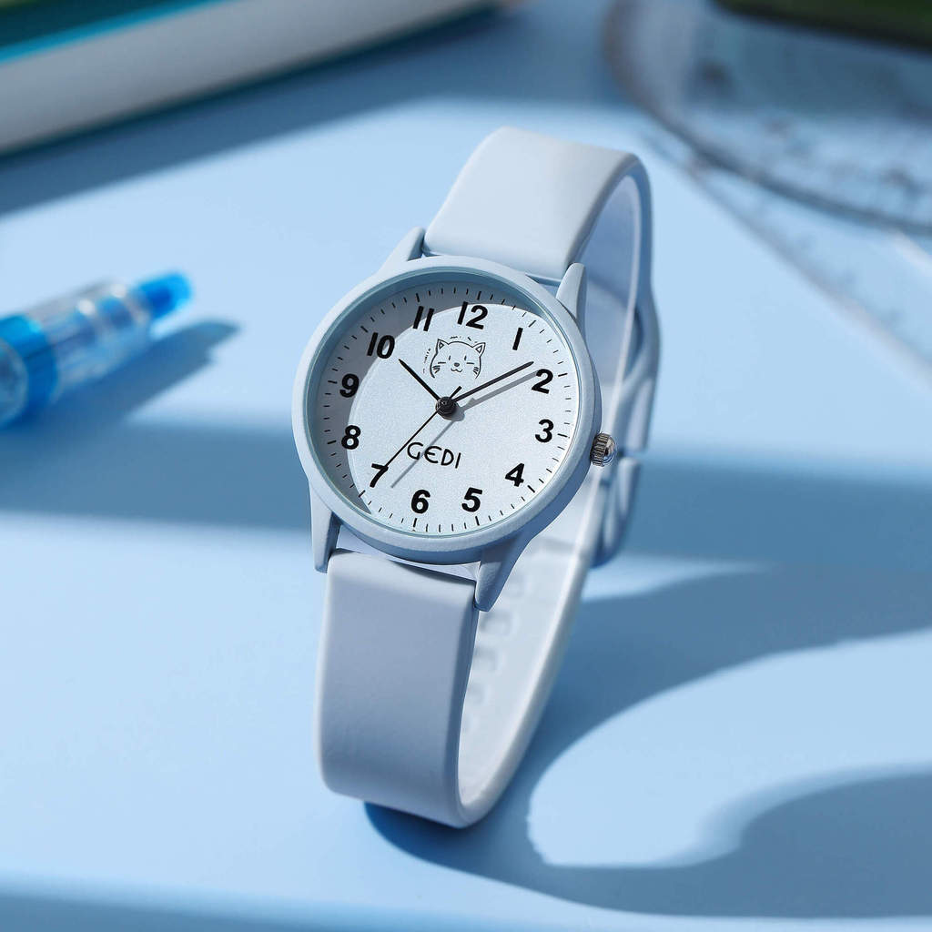 Gedi candy-colored silicone student watch, compact cartoon round dial quartz watch, women's waterpro