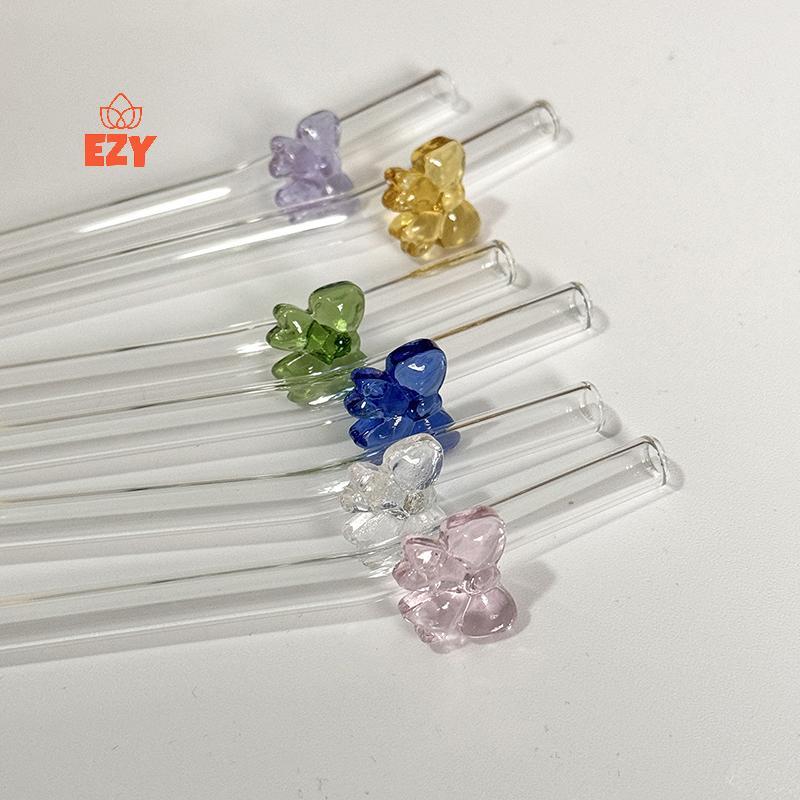 EZY 1 PC 8 มม.หลอดแก้ว,นํามาใช้ใหม่ดื่มหลอดน่ารักผีเสื้อทนความร้อนฟางสําหรับเทศกาลงานแต่งงาน Cotail 