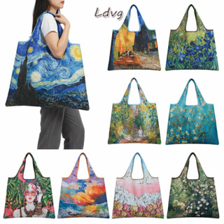 Ldvgพับถุงช้อปปิ้ง,ภาพวาดสีน้ํามันพิมพ์แบบพกพาออกแบบสแควร์ถุ…