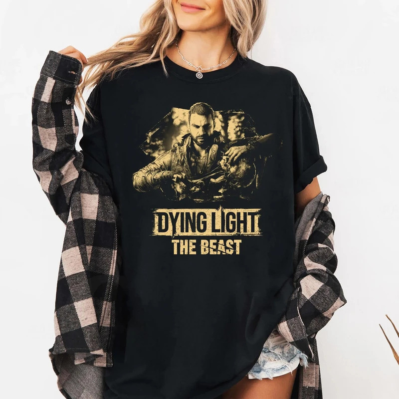 เสื้อยืดเกมสยองขวัญ Dying Light The Beast เสื้อยืดเกมเอาตัวรอดจากซอมบี้ สีดำ คอกลม สไตล์ลำลอง ใส่ได้