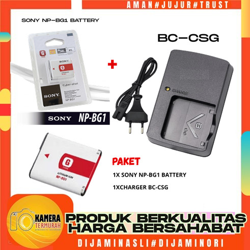 Paket Baterai + Charger Sony NP-BG1 for charger bc csg dsc h55 h10 h9 batre sony h90 n1 n2 h7 h3 t10