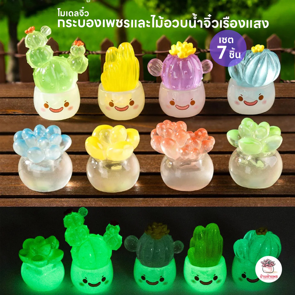 กระบองเพชรและไม้อวบน้ำจิ๋วเรืองแสง [ เซต 7 ชิ้น ] ตุ๊กตาจิ๋ว โมเดลจิ๋ว แต่งสวน ตุ๊กตาแต่งสวนจิ๋ว ตุ๊กตาจัดสวนถาด