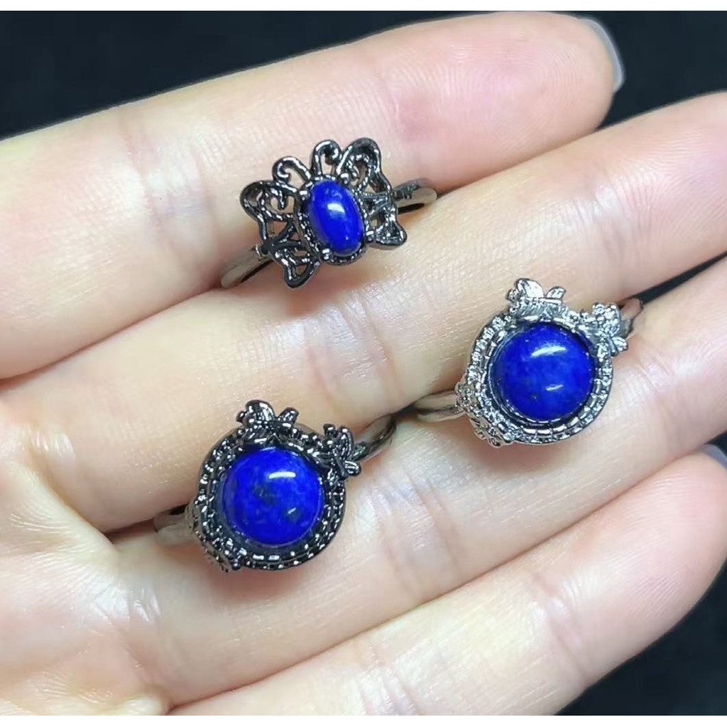 แหวนปรับไซส์ได้ Lapis Lazuli แท้ สำหรับผู้หญิงสไตล์โบฮีเมียน