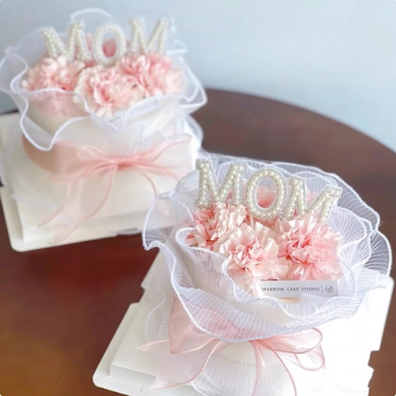 Luxury Pearl "MOM" ชุดเค้ก Topper - Felt & Pearl Decor สําหรับฉลองของแม่
