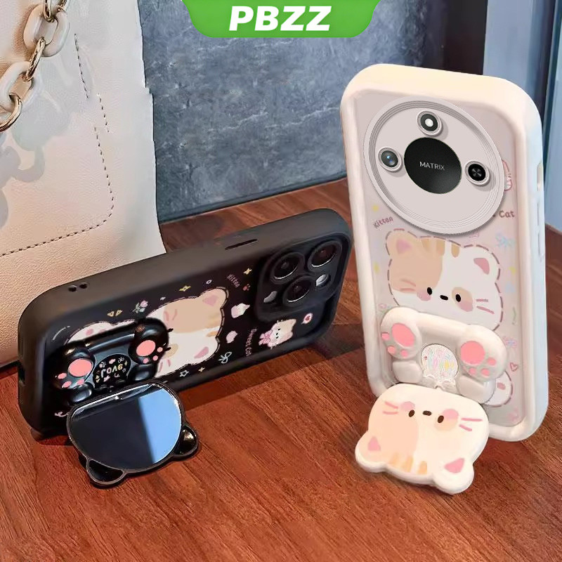 PBZZ FOR เคส สําหรับ honor X9C 5G X9A X9B 5G เคสโทรศัพท์ Softcase ซิลิโคนกันกระแทกใหม่ออกแบบความงามการ์ตูนแมวพร้อมกระจก JTMMZJ01