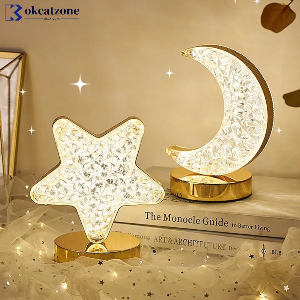 OKCATZONE 3D คริสตัล Touch Control LED Night Light USB ชาร์จเปลี่ยนสี Moon Star รูปร่างสําหรับห้องนอ