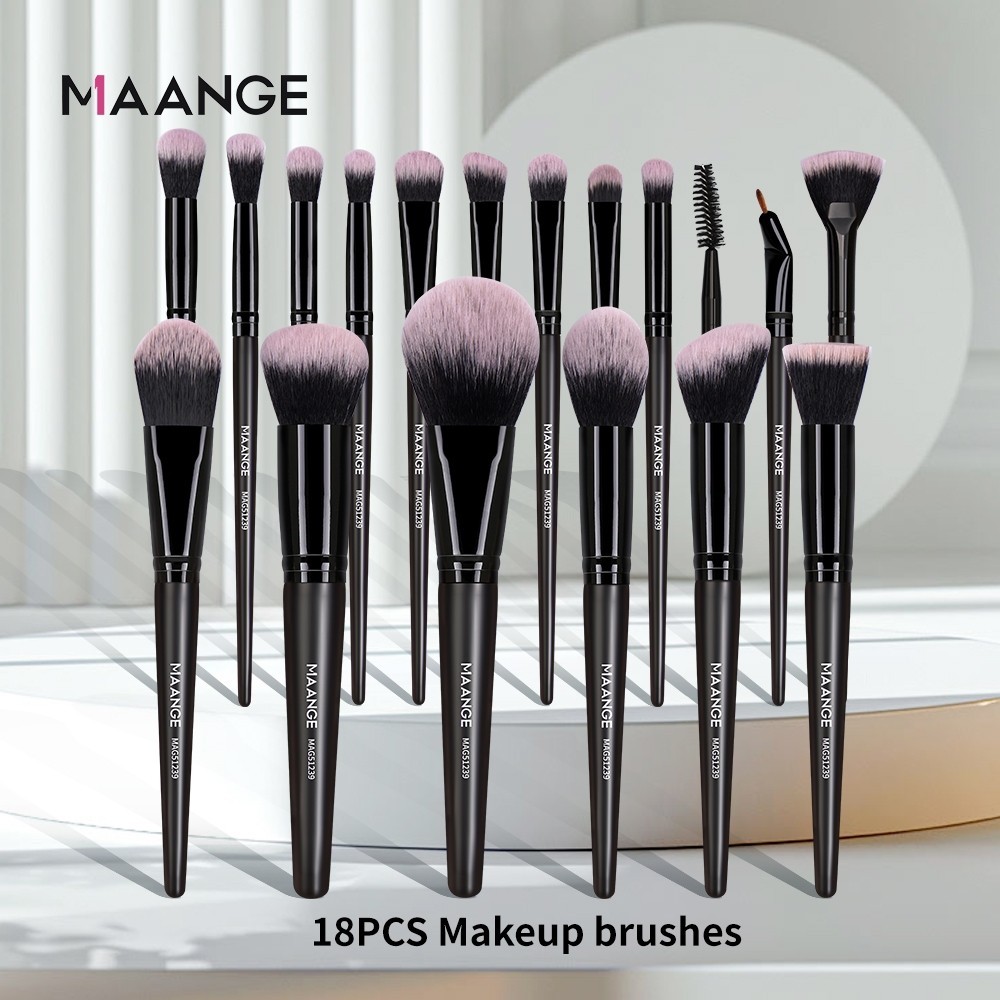 MAANGE ชุดแปรงแต่งหน้า 18 ชิ้น ขนแปรงนุ่ม มืออาชีพ แปรงแต่งหน้าครบชุด เครื่องมือความงาม