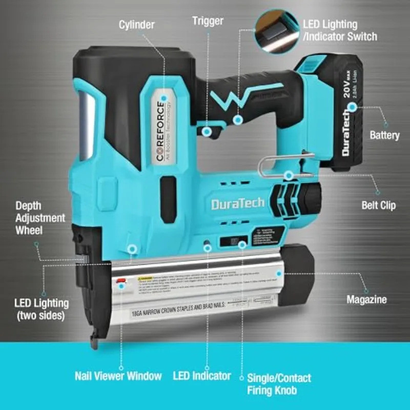 20V 18GA ไร้สาย Brad Nailer 2-in-1 เล็บและ Staple Gun สําหรับ Precision ช่างไม้เบาะเฟอร์นิเจอร์ประกอ