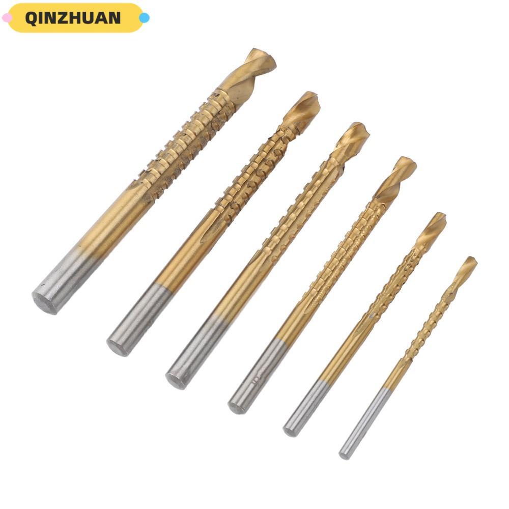 QINZHUAN 6PCS Twist Drill Bits,ไทเทเนียมเคลือบ 3-8 มม.เจาะชุด, Fast และที่มีประสิทธิภาพตัดหยัก Hex S