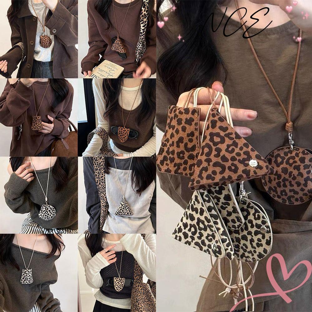 สร้อยคอเก็บโซ่แว่นตา NCE ปรับเชือกโซ่ตกแต่งหนังคอแขวนแว่นกันแดดคลิป, เสือดาวพิมพ์มัลติฟังก์ชั่สร้อยค