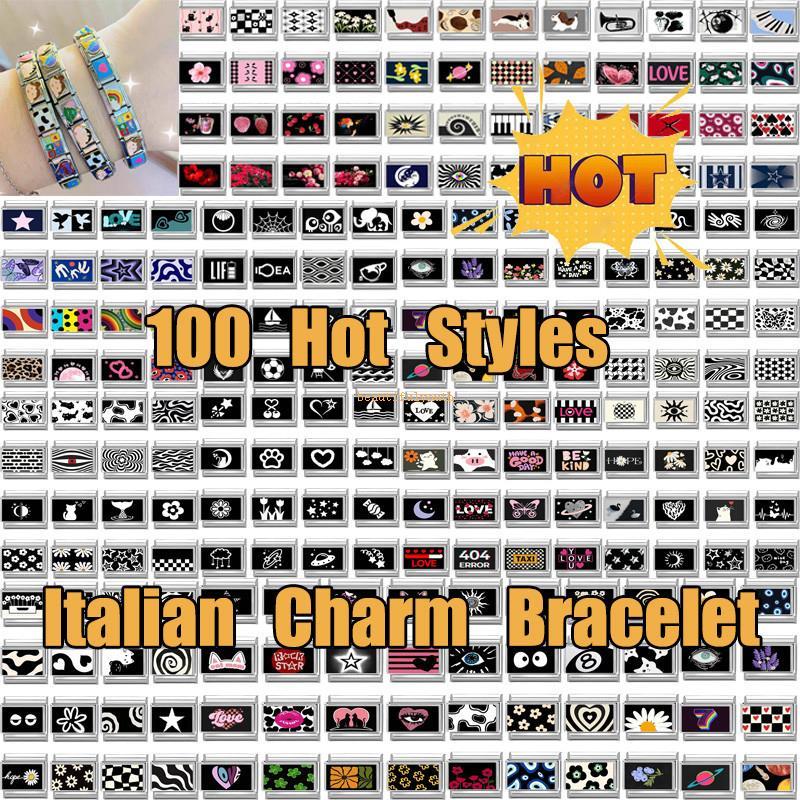 สร้อยข้อมือสไตล์อิตาเลียน DIY สแตนเลส charm พื้นหลังสีดำ ขนาด 9 มม.