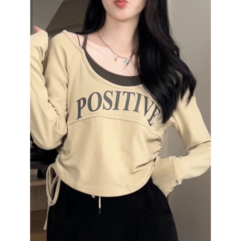 💜MISS SUMEY💜 เสื้อสเวตเตอร์ ผู้หญิง สไตล์เกาหลี พิมพ์จดหมาย แขนยาว ลำลอง มินิมอลลิสต์ ผ้าฝ้าย ท็อป