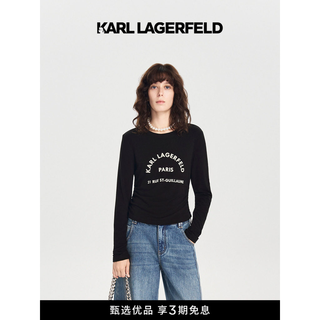 KARL LAGERFELD Simple Fashion Letter Slim-fit เสื้อยืดแขนยาวฤดูใบไม้ร่วงผู้หญิง Lafayette Lafayette
