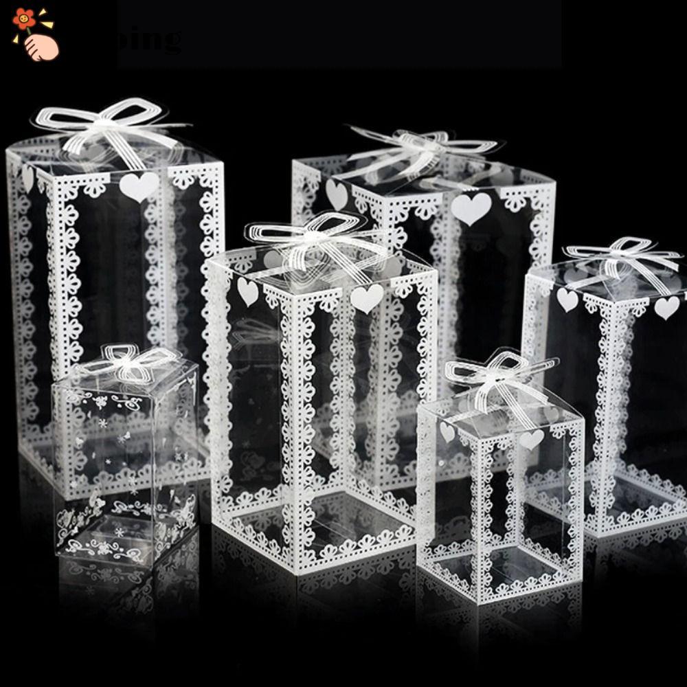 AIPING 10 ชิ้นพิมพ์กล่อง PVC,กล่องบรรจุ PVC โปร่งใสแบบใช้ซ้ําได้,หลายขนาดกล่องขนมงานแต่งงาน