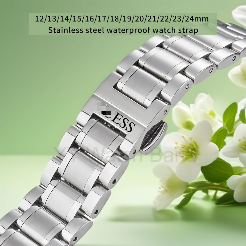 12/13/14/15/16/17/18/19/20/21/22/23/24 มม.นาฬิกาเหล็กสําหรับ GU ESS W0247G3 W0040G3 รุ่น Slim Clasp 