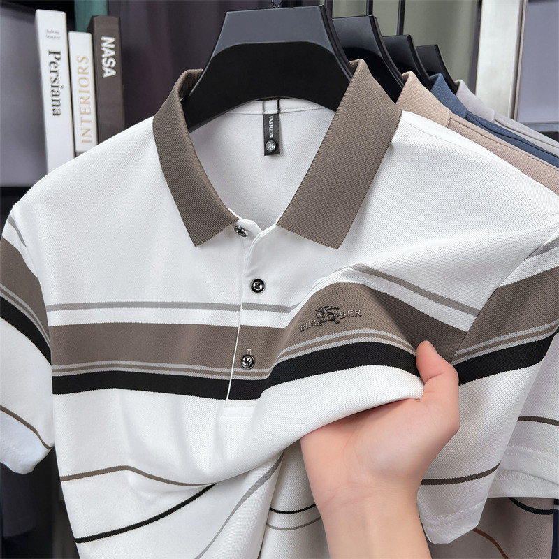 เสื้อโปโลผู้ชายแขนสั้นลาย Lapel ใหม่ สวมใส่ง่ายและระบายอากาศได้ดี