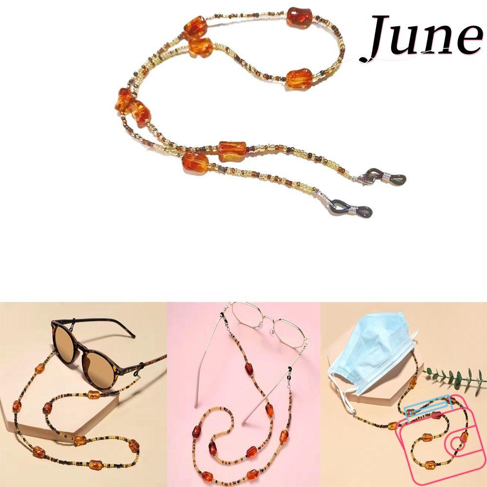 JUNEGOODS แว่นตากันแดดแว่นตา, Anti Slip Anti Falling Retro Amber แว่นตาโซ่, Anti-Lost แฟชั่นแว่นตาอ่