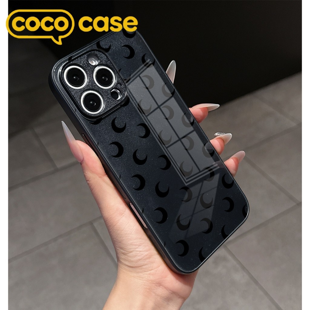 เคสไอโฟนกระจกนิรภัยสีดำ ลายพระจันทร์เสี้ยวดำเต็มหน้าจอ 17/17Pro/17ProMax/16/16Pro/16ProMax/15/14/13