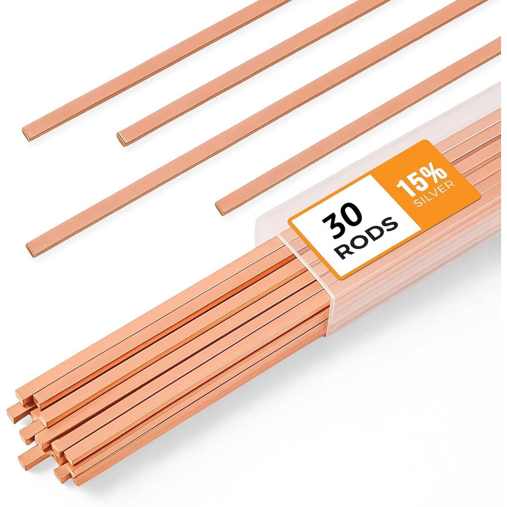 30pcs Brazing Rods AWS BCuP-5 15% Silver Solder Phos Copper Brazing Alloy Flat Welding Rods 0.050 "x