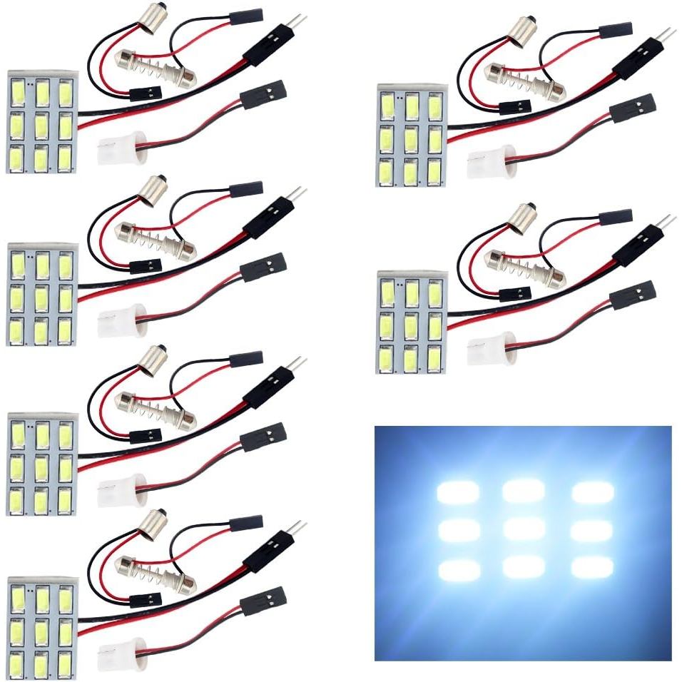YM E-Bright 6-Pack Cool White 5730 9SMD Led Panel Dome Light Auto Car อ่านภายใน DC 12V พร้อม T10 / B