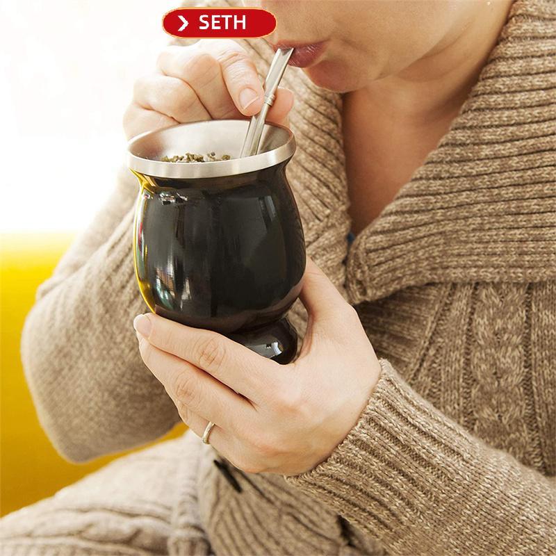 SETH Yerba Mate Gourd Set Double-Wall Stainless Steel Mate Tea Cup and illa Set Vary