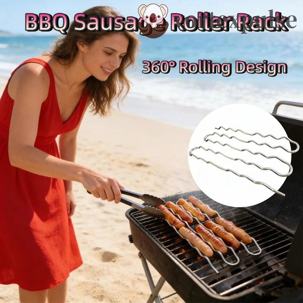 VORTEXPULSE ชั้นวางลูกกลิ้งไส้กรอกบาร์บีคิว 360° Rolling Multi-functional Hot Dog Roller Grill, สแตน