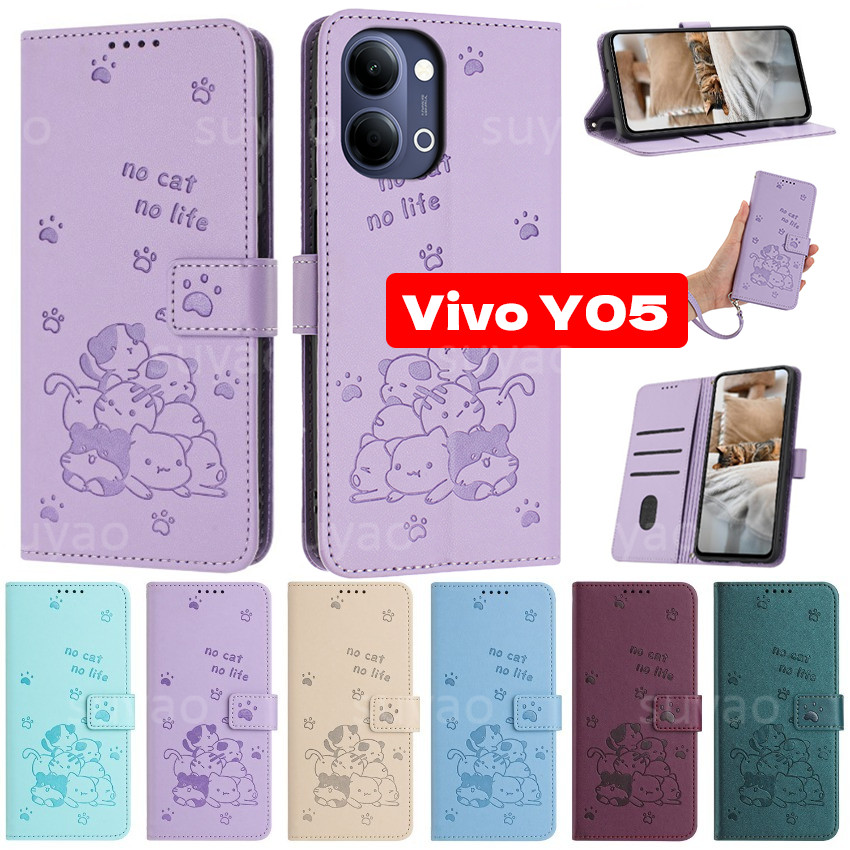 สําหรับVivo Y05 Y11D Y21 5G 2026 เคสโทรศัพท์นูนหนังกระเป๋าสตางค์ช่องใส่การ์ดปลอกVivoY05 VivoY21 Y21D Y31D Y31 Luxury Lanyardกันกระแทกขาตั้งผู้ถือแม่เหล็กปกหลัง – โปรปัง