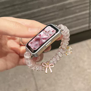 สายคล้องโทรศัพท์ประดับกลิตเตอร์วิบวับสำหรับ Huawei Band 11 / 11 Pro สายรัดข้อมือสีลูกกวาดน่ารัก พร้อมเคสสำหรับ Huawei Band 10 9 8
