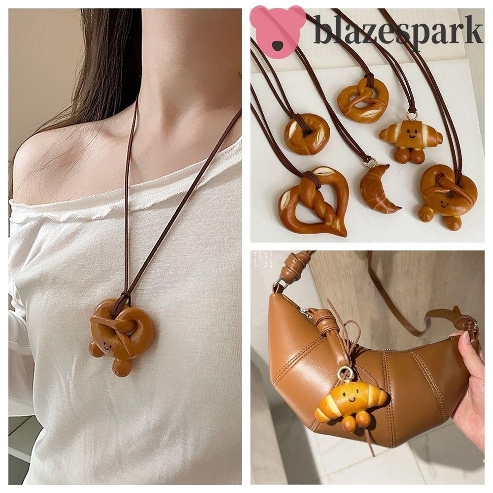 BLAZESPARK Pretzel และ Bagel สร้อยคอและจี้น่ารัก อัญมณีCroissant สำหรับของขวัญและเครื่องประดับแฟชั่น
