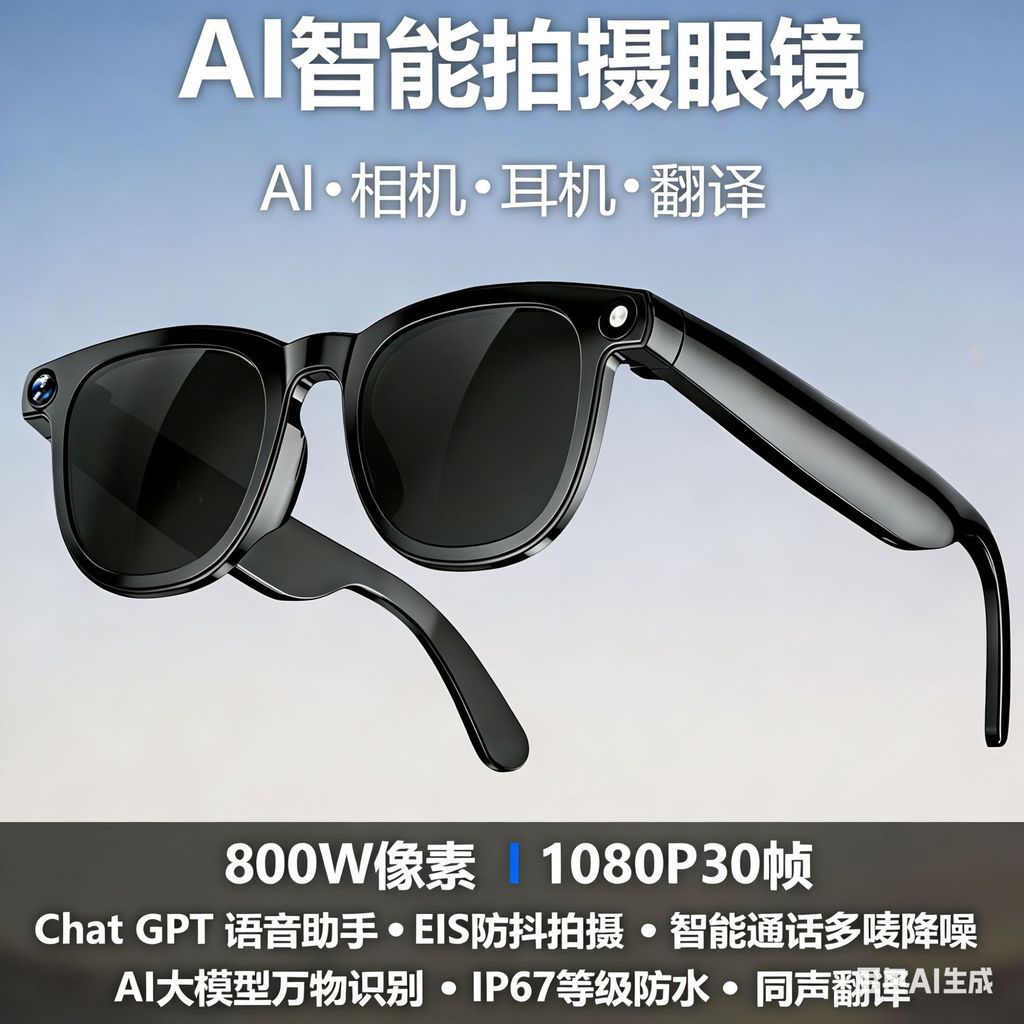 A ai แว่นตาอัจฉริยะ HD Photograph 800W Pixel Video Identification AI แว่นตาแปลพร้อมแว่นตากล้อง