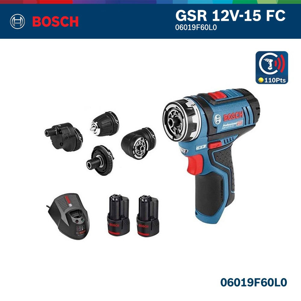[ BOSCH ] (GSR 12V-15 FC) ชุดไดร์เวอร์สว่าน FlexiClick | 12โวลต์ | สิ่งที่แนบมาหลายตัว | ไม่มีแปรง