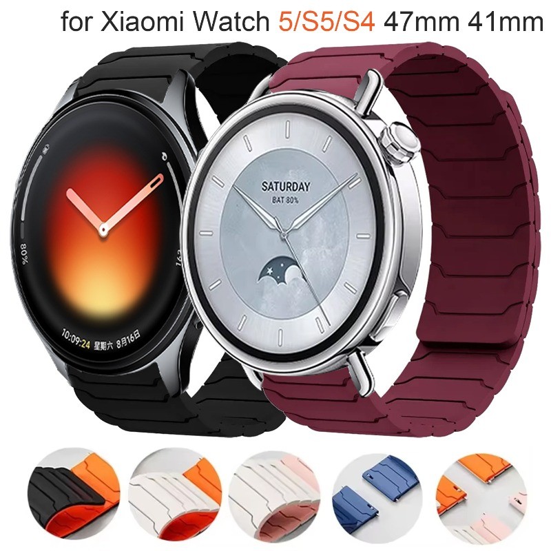 18/20/22 มม.ซิลิโคนสําหรับ Xiaomi Watch 5/S5/S4 47 มม.41 มม./S3/S2/S1/สี 2 สายรัดข้อมือหัวเข็มขัดแม่เหล็กสําหรับ Redmi Watch 5Active/Lite band