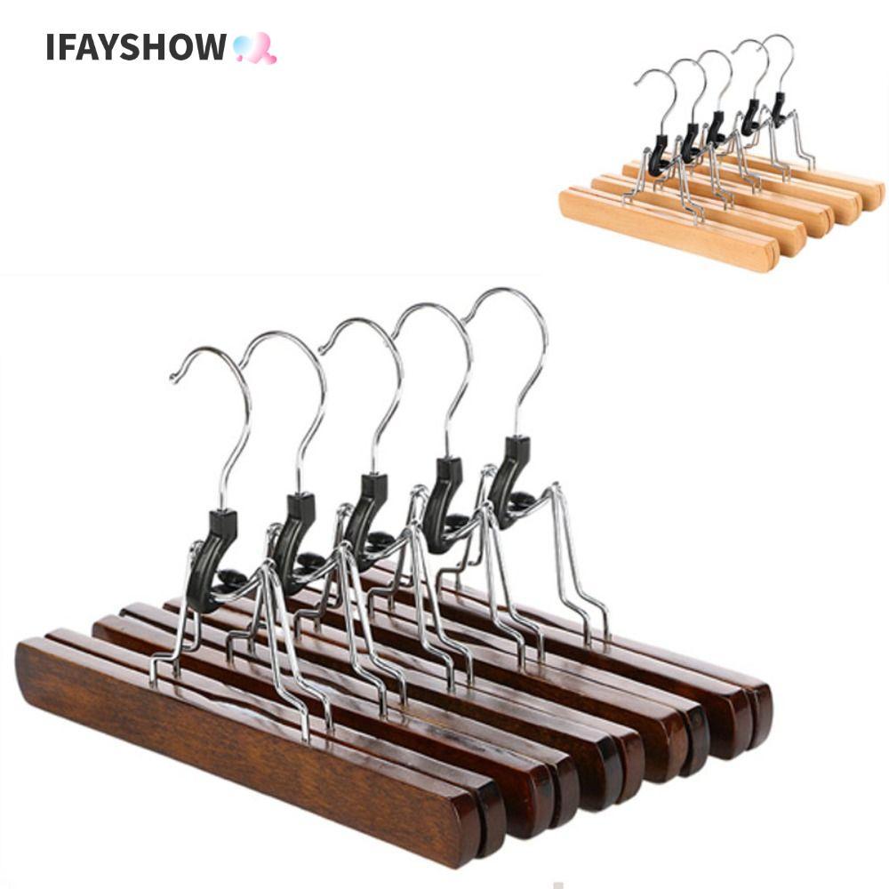 IFAYSHOW ชั้นวางกระโปรงหน้าม้า, ไม้แขวนเสื้อ Log สีย้อนยุค, ที่เก็บของ 1PC Woodness Hanfu ตะขอกางเกง