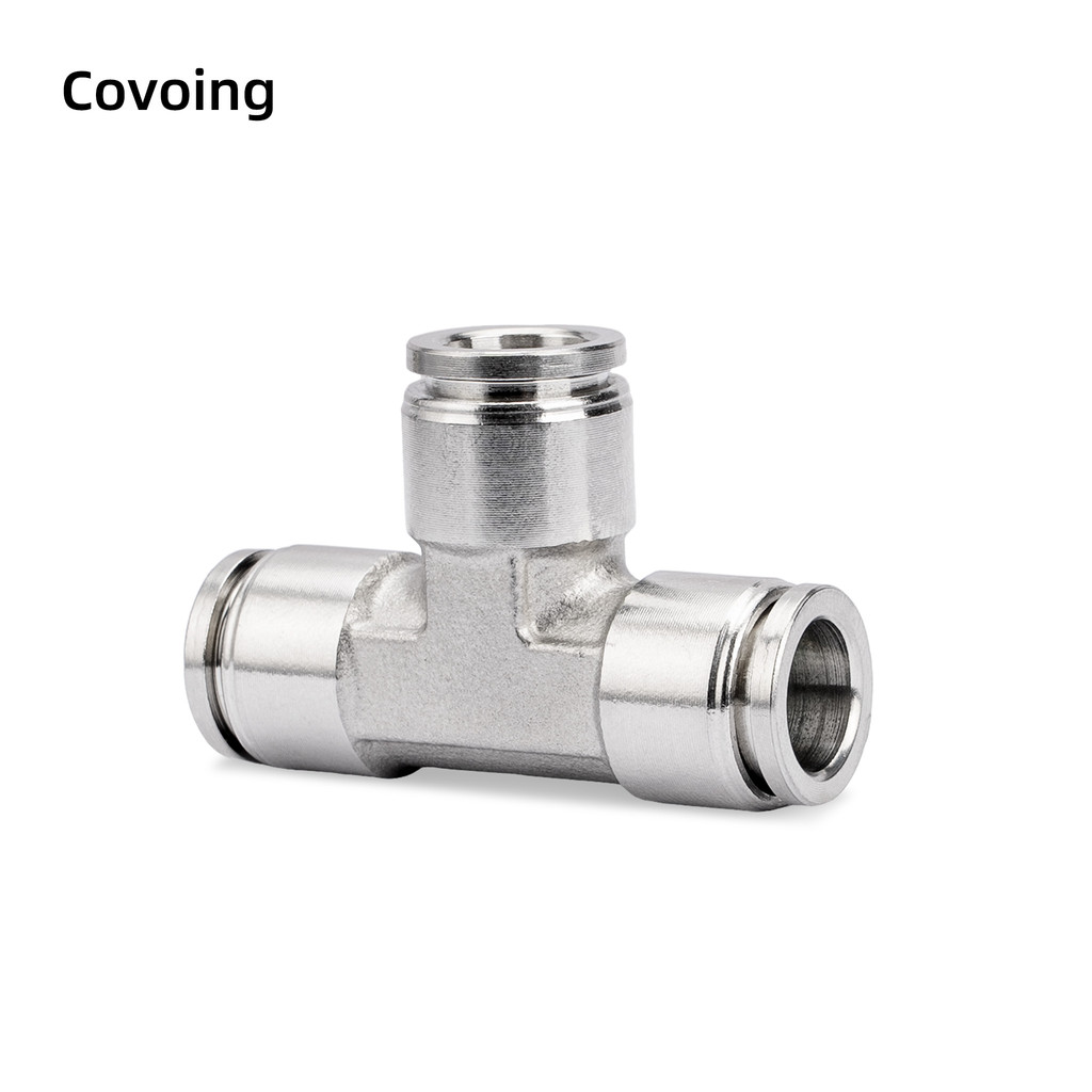 Covoing 304 สแตนเลส Push-in Tee Pneumatic Fitting Reducer T Connector สําหรับท่อ 4/6/8 มม.