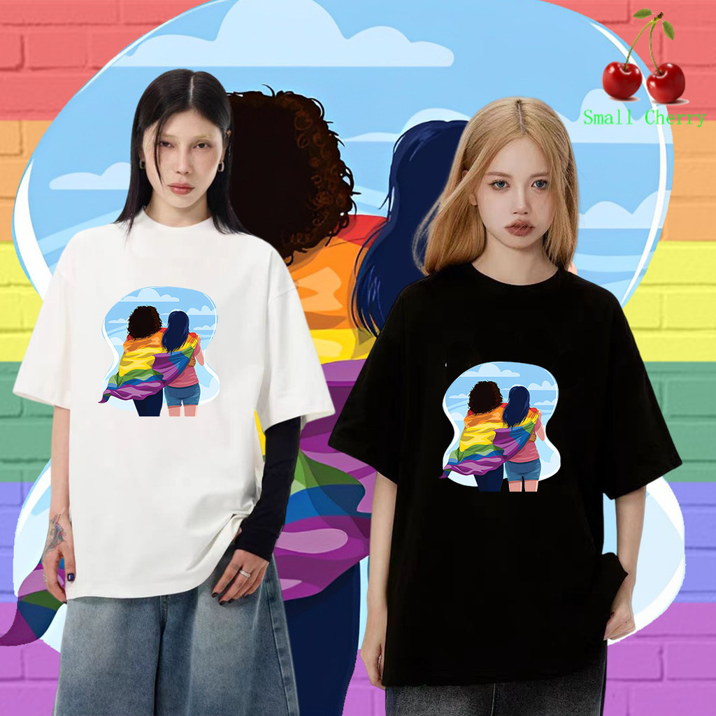 🔥เสื้อเฮีย🔥Pride Month Gay Lesbian Rainbow เสื้อยืด #002 Pride Month Rainbow ลายพิมพ์เสื้อคอกลมแบบแฟ