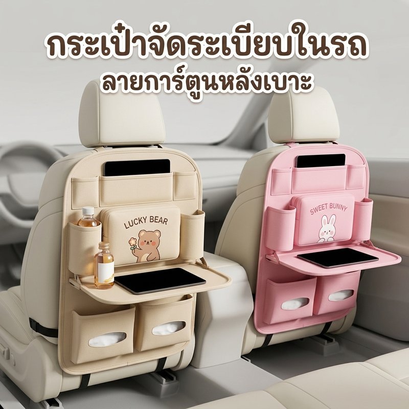 กระเป๋าจัดเก็บในรถยนต์ แขวนหลังเบาะนั่ง มัลติฟังก์ชั่น ถาดพับได้ วัสดุหนัง สำหรับจีเอ็ม