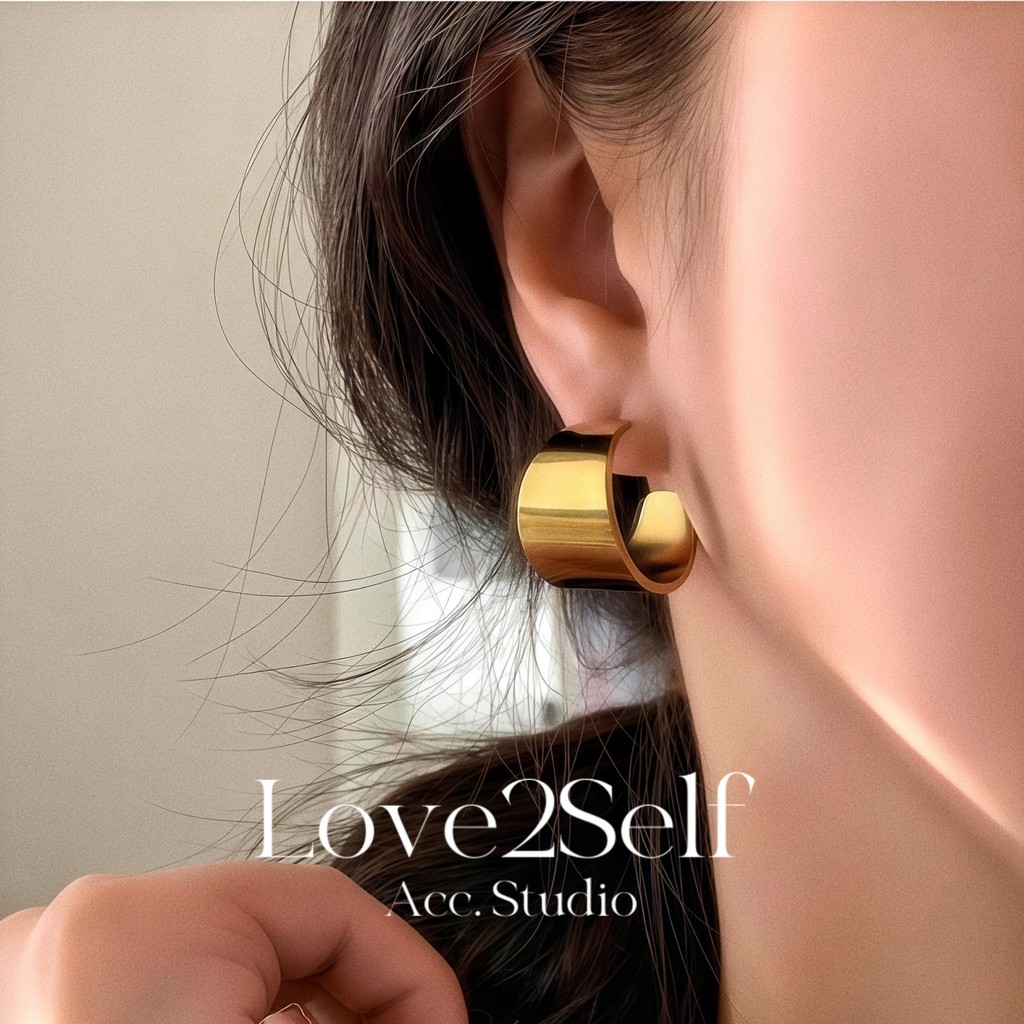 Love2selfE025 Non Tarnish ต่างหูสแตนเลสสําหรับผู้หญิง Vintage Hoop ต่างหู Pierced Minimalist Cool ต่างหูรูปตัว C